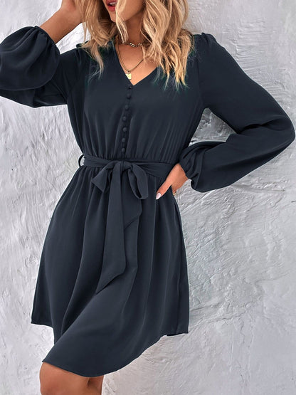 Women's Black Puff Sleeve Fit & Flare Dress Blend Printed