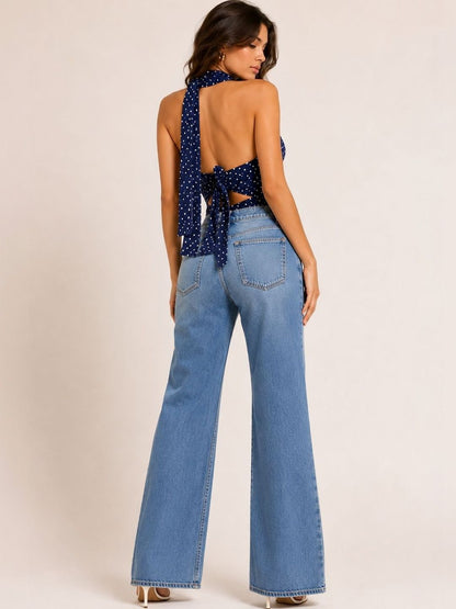 Polka Dot Print Halter Neck Top