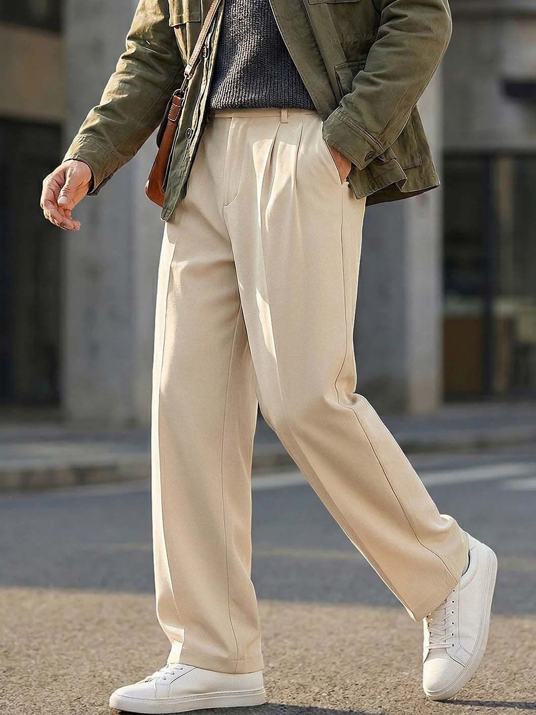 Men Straight Fit Wrinkle Free Pleated Trousers