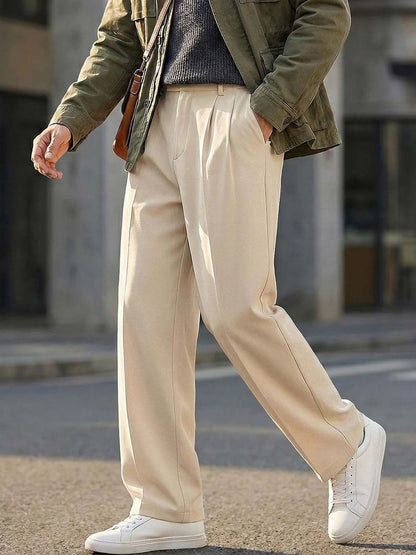 Men Straight Fit Wrinkle Free Pleated Trousers