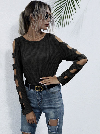 Women's Grey Nowi Women Ribbed Pullover Blend Printed