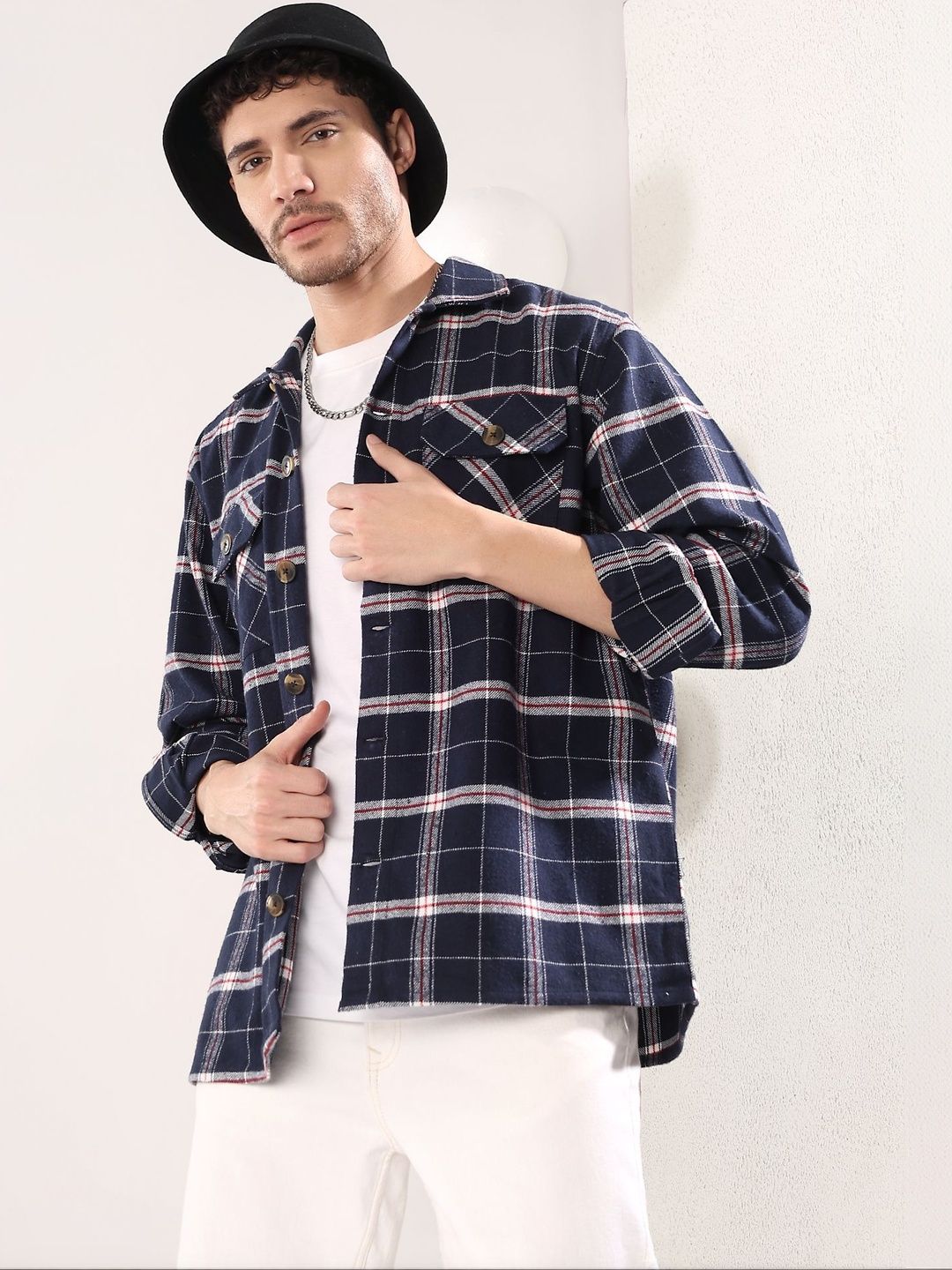NOWI Men Tartan Checks Checked Casual Shirt