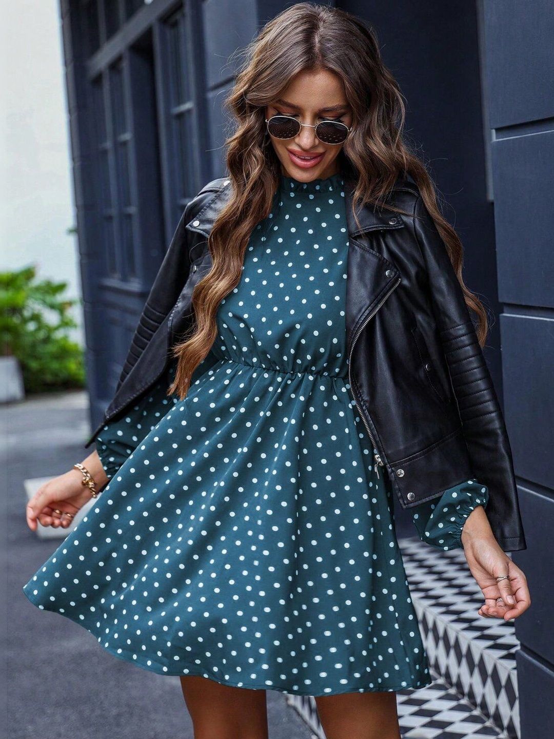 Polka Dot Print Fit & Flare Dress
