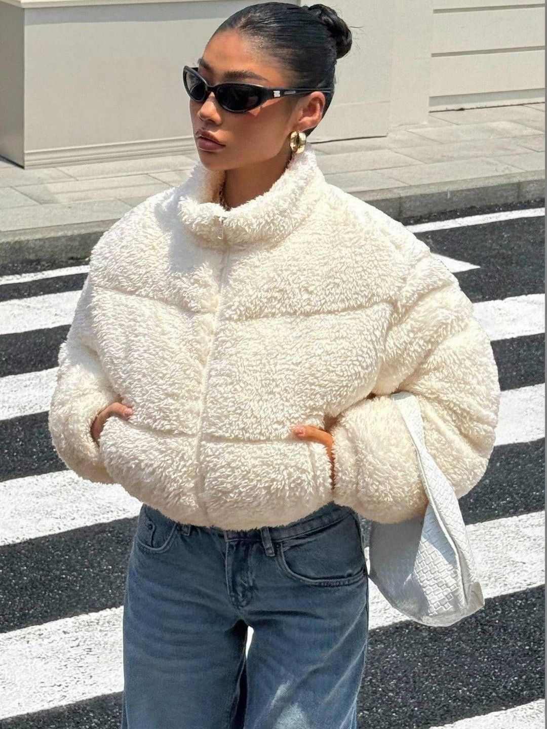 NOWI Women Woollen Lightweight Crop Puffer Jacket