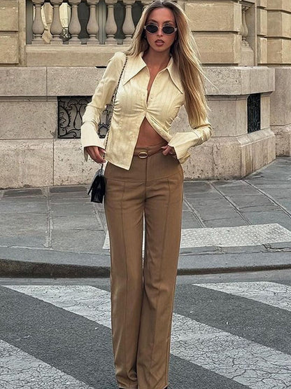 Casual Shirt in Yellow polyester - Nowi Korean Fashion