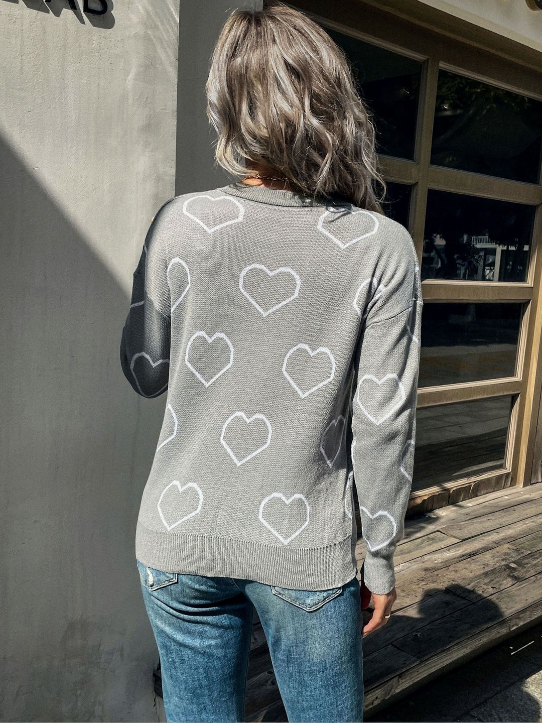 Women's Grey Printed Pullover Blend Regular Fit