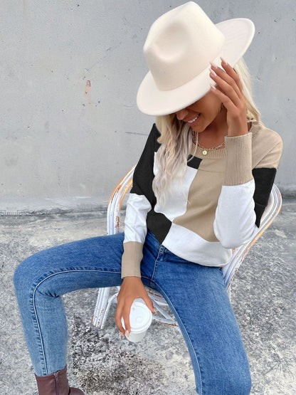 Women's White Colourblocked Pullover Blend Printed