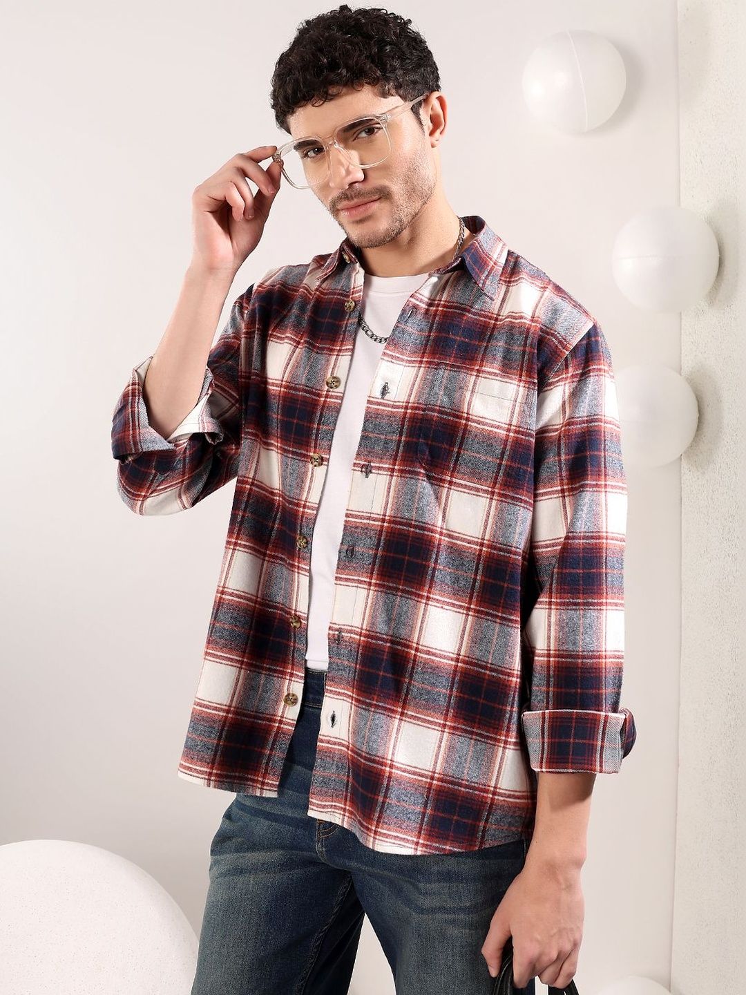 NOWI Men Tartan Checks Checked Casual Shirt