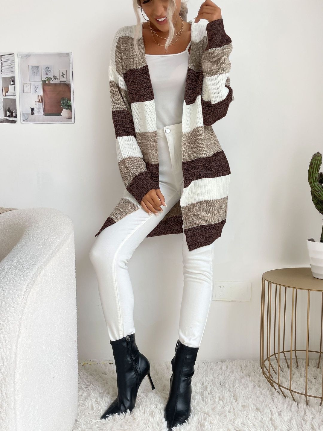 Women Striped Woollen Cardigan