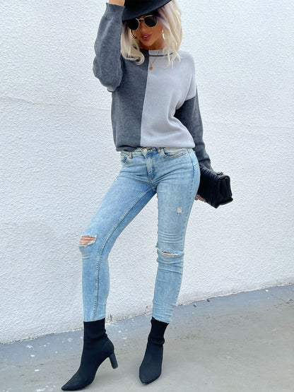 Women's Grey Colourblocked Pullover Blend Printed