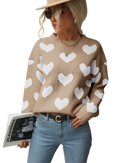 Printed Pullover with Fuzzy Detail in Beige - Nowi Korean Fashion