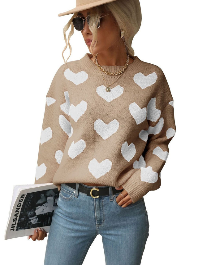 Printed Pullover with Fuzzy Detail in Beige - Nowi Korean Fashion