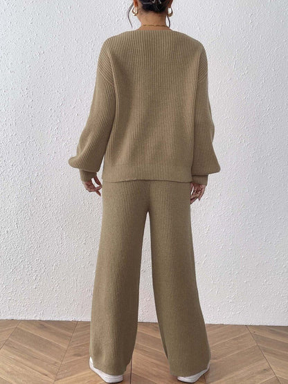 Knitted Embellished Sweater with Palazzos