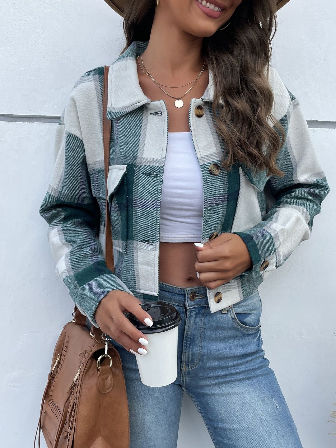 Women Checked Open Front Jacket