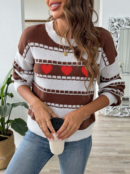 Women Striped Pullover with Embroidered Detail