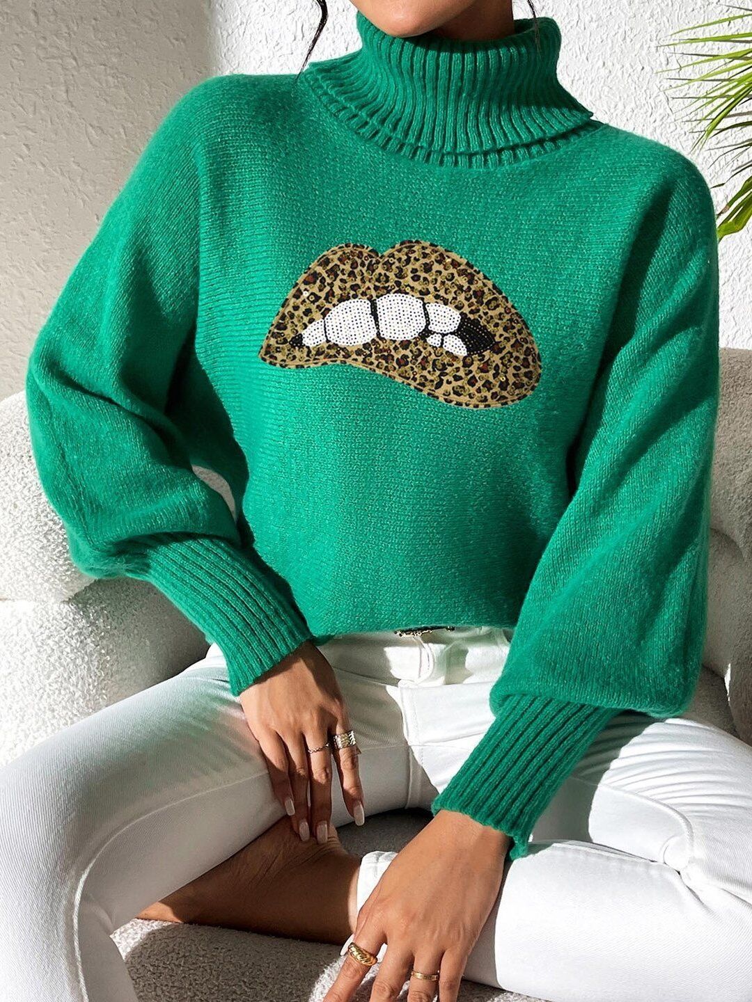 Women Animal Printed Pullover with Embellished Detail