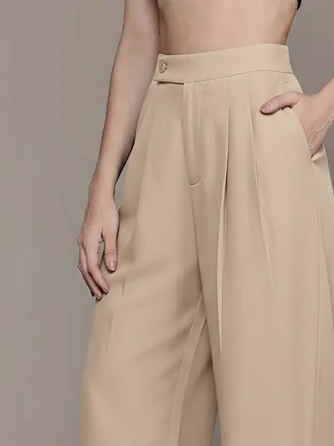 Women High-Rise Wrinkle Free Pleated Trousers