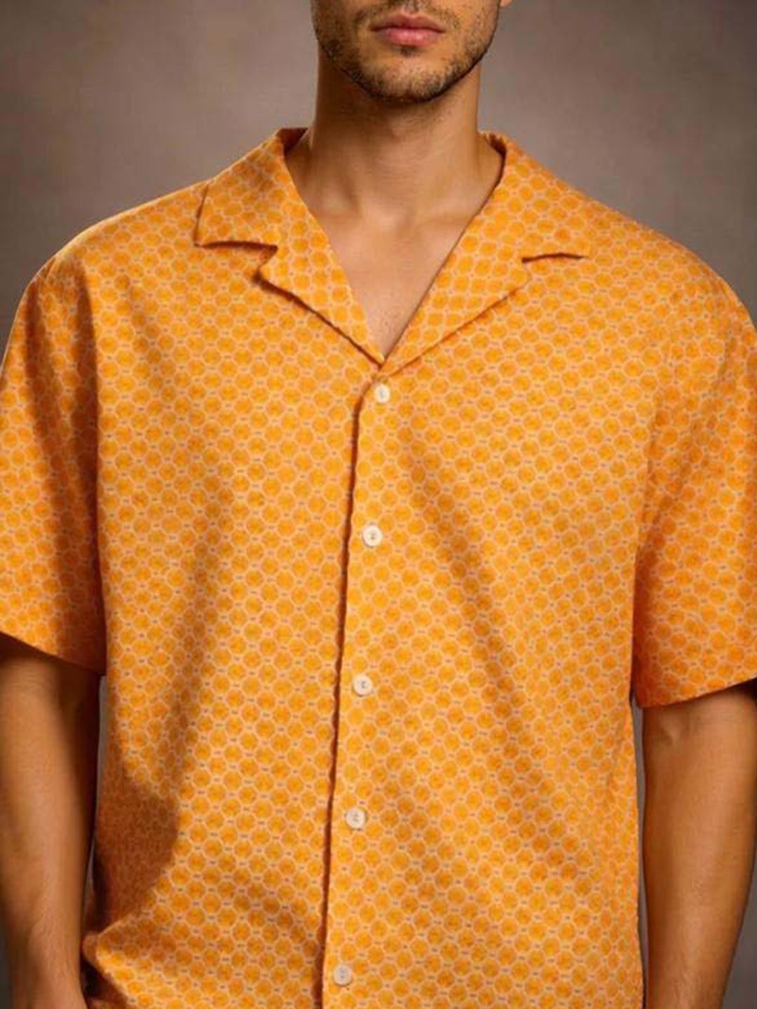 Geometric Printed Cuban Collar Cotton Casual Shirt