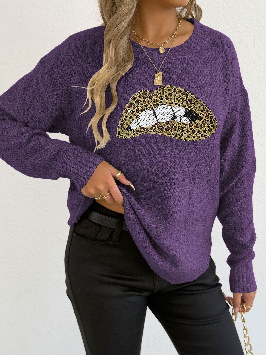 Women Animal Printed Pullover with Embellished Detail