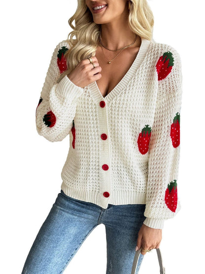 NOWI Printed Cardigan in White; multicolor; geometric - Nowi Korean Fashion