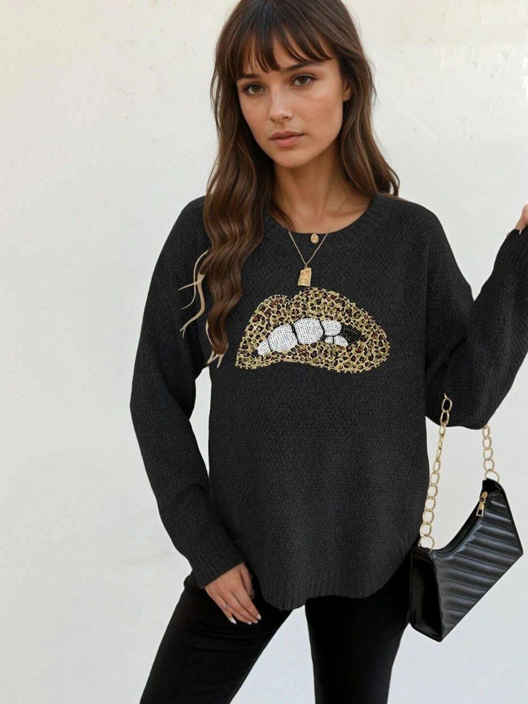 Women Animal Printed Pullover with Embellished Detail