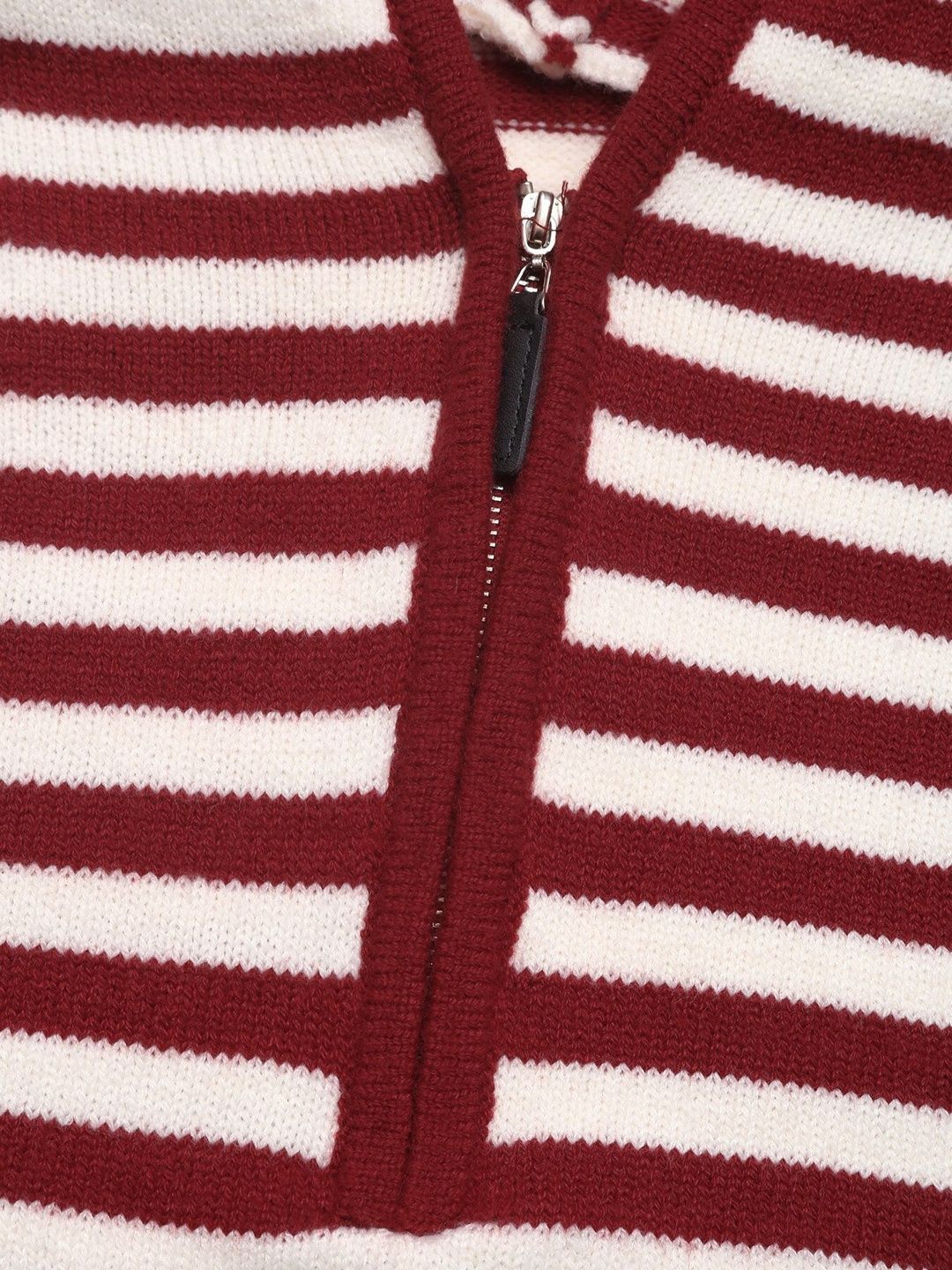 Women's Maroon Striped Pullover Blend Regular Fit