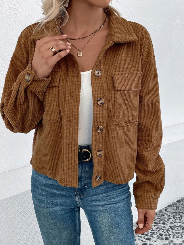 Corduroy Open Front Jacket - Nowi Korean Fashion