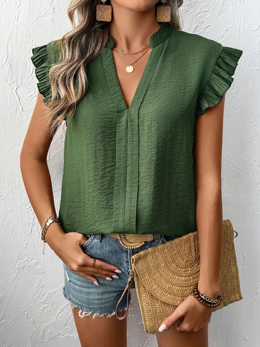 Flutter Sleeve Ruffles Cotton Top