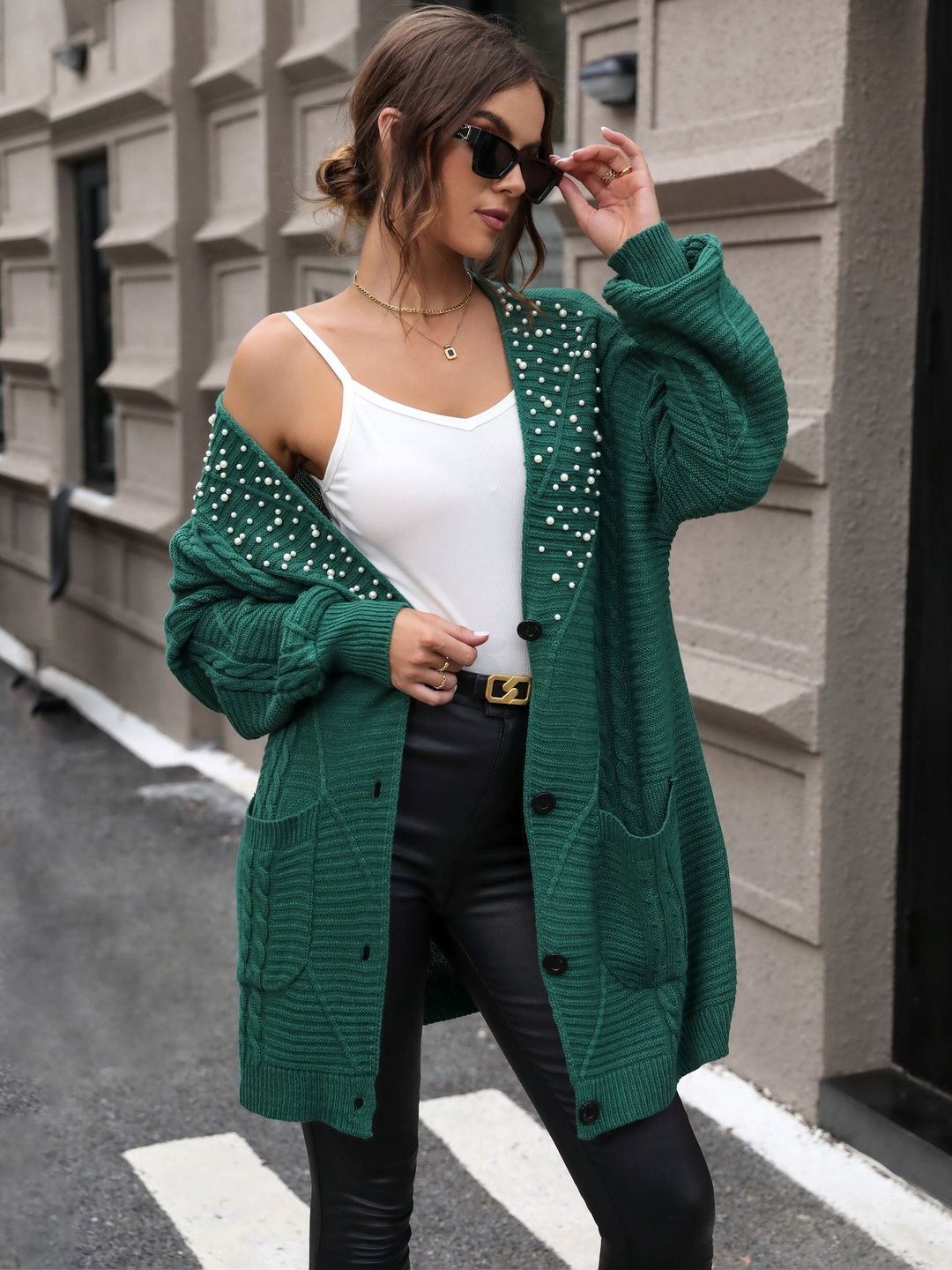 Women's Green Cardigan With Applique Detail
