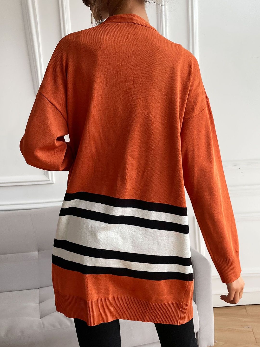 Women's Orange Colourblocked Cardigan