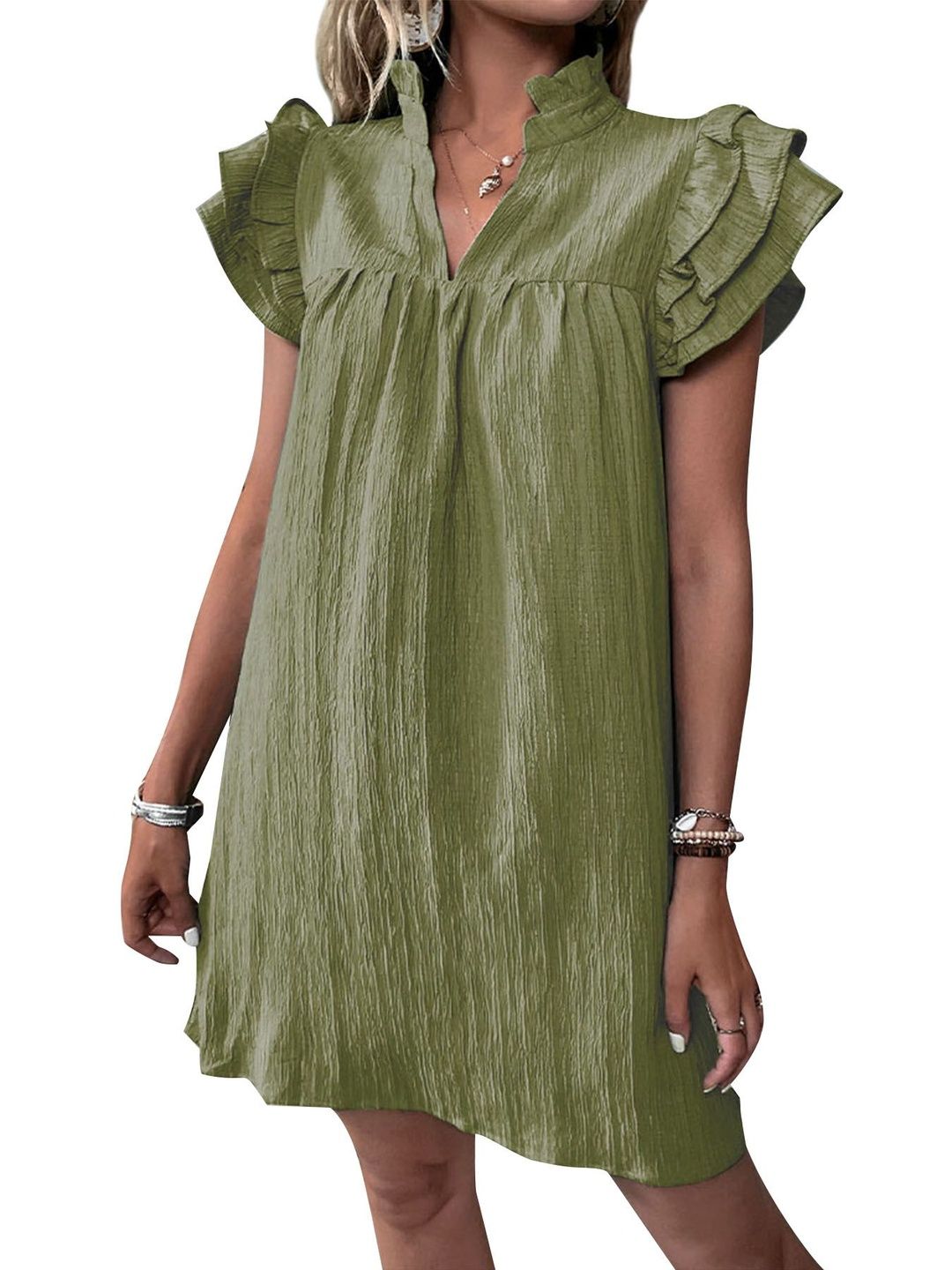 Flutter Sleeve Ruffled Dress