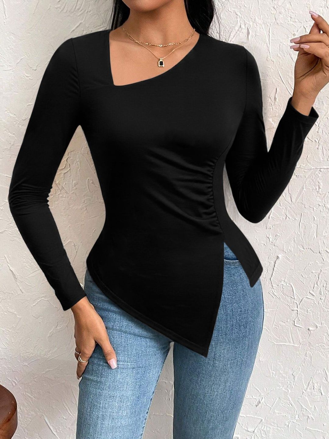 Women's Black Cotton Top Printed Regular Fit