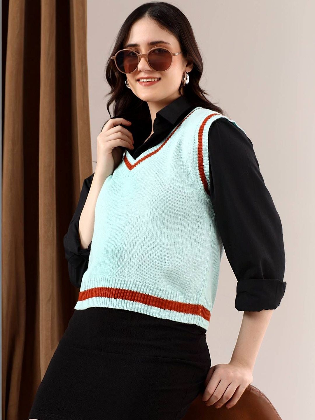 NOWI Women Woollen Crop Sweater Vest