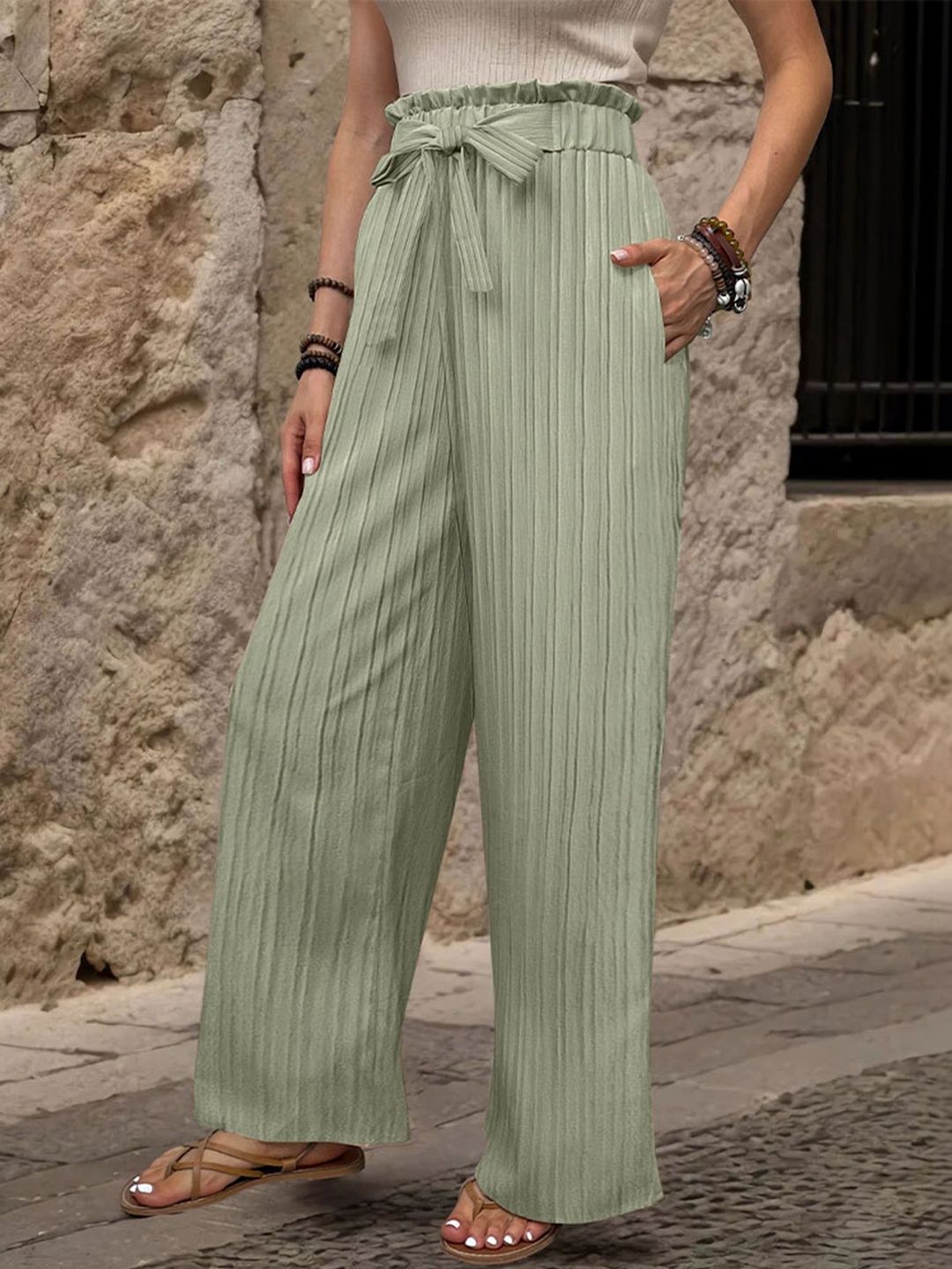 Women Textured High-Rise Non Iron Pleated Trousers