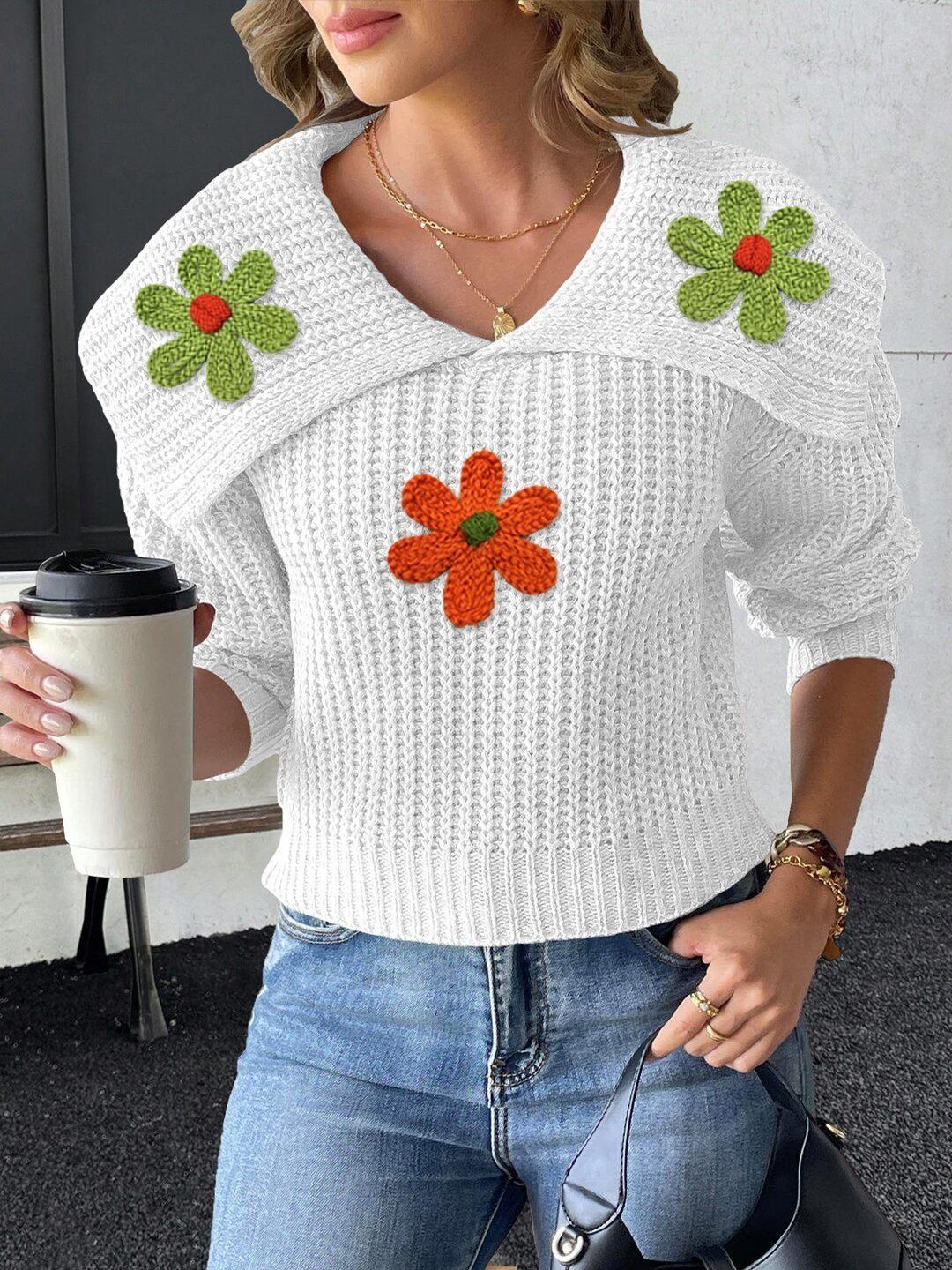 Women Floral Pullover with Applique Detail