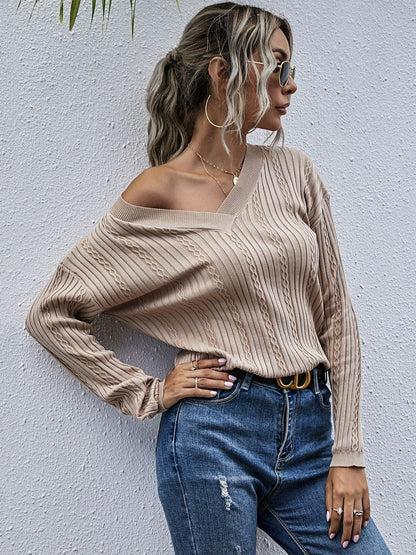 Women's Beige Cable Knit Pullover Printed Regular Fit