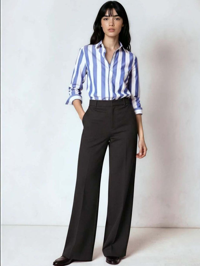 Straight Fit Wrinkle Free Trousers in Black cotton Style 36 - Nowi Korean Fashion