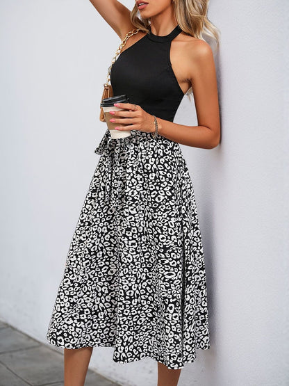 Animal Print Halter Neck Fit & Flare Midi Dress