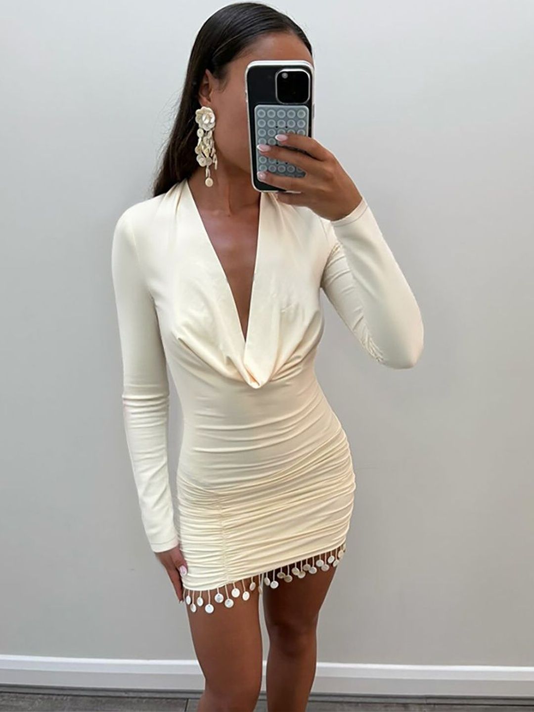 Cowl Neck Bodycon Mini Dress - Nowi Korean Fashion