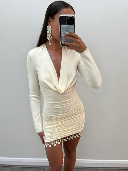 Cowl Neck Bodycon Mini Dress - Nowi Korean Fashion
