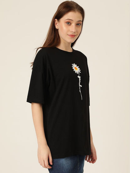 Women Floral Printed Drop-Shoulder Sleeves T-shirt