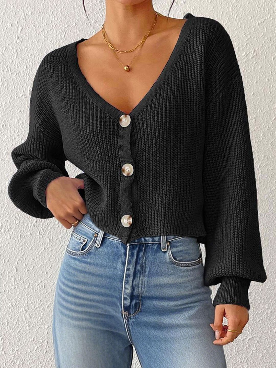 Women Ribbed Crop Cardigan