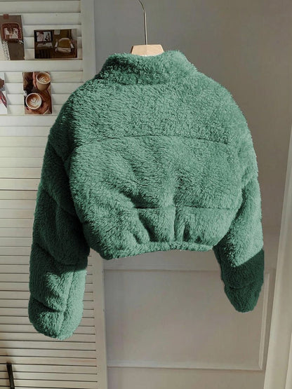 NOWI Women Woollen Crop Puffer Jacket