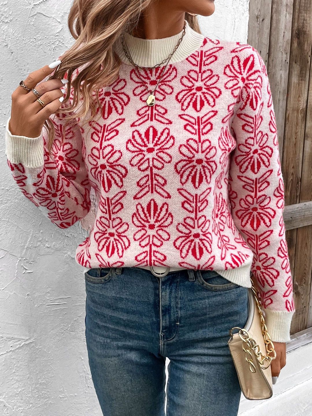 Women's White Floral Printed Pullover