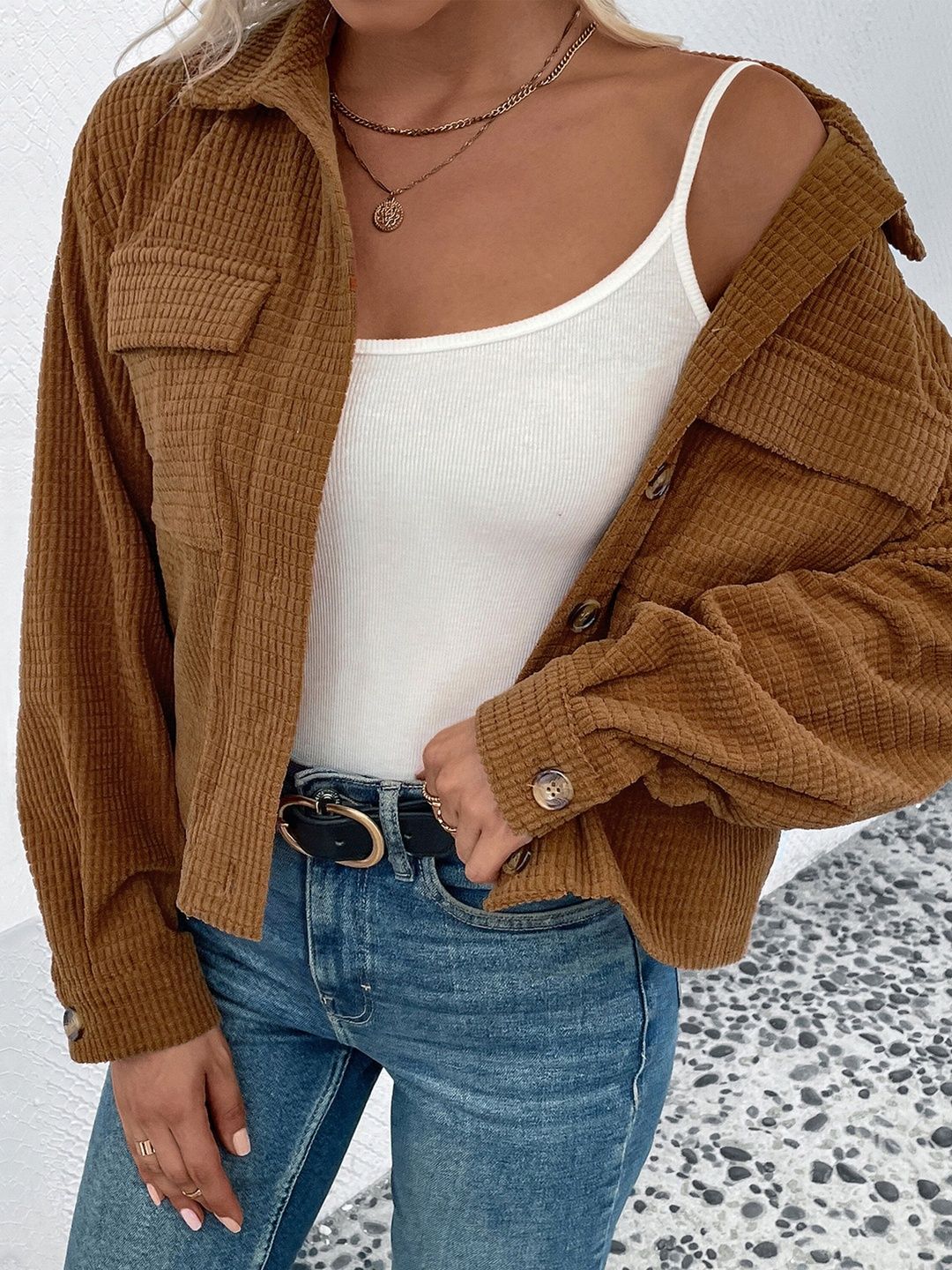 Women Corduroy Open Front Jacket