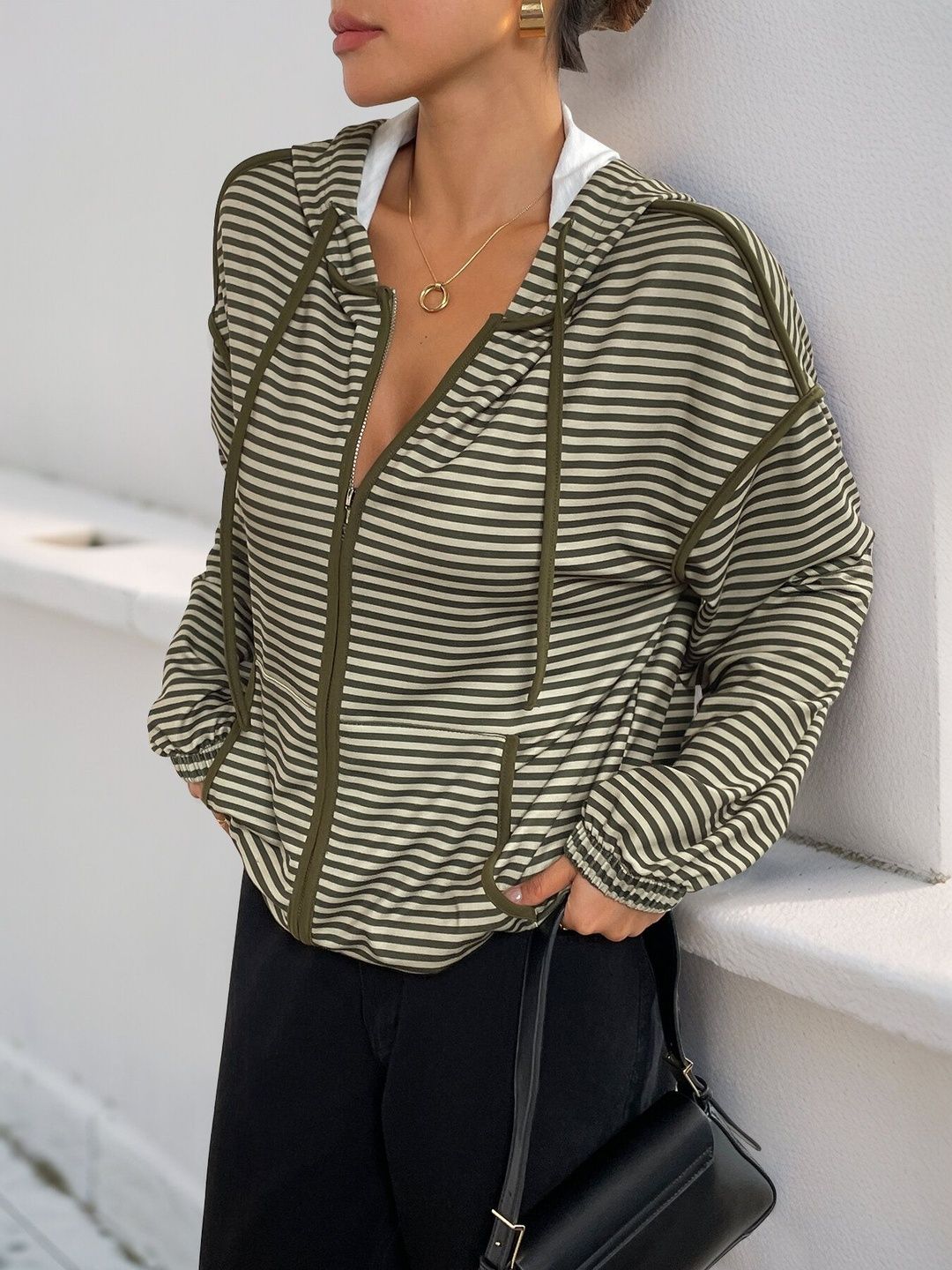 Women Striped Hooded Sweatshirt
