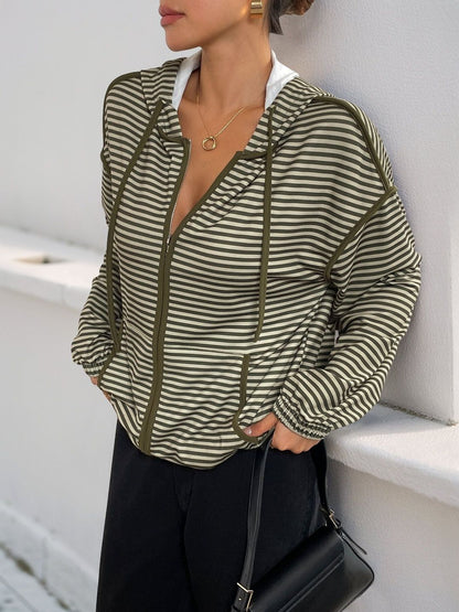 Women Striped Hooded Sweatshirt