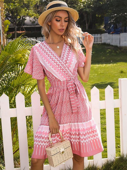 Print Dress in Pink cotton Printed - Nowi Korean Fashion