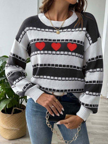 Women Striped Pullover with Embroidered Detail