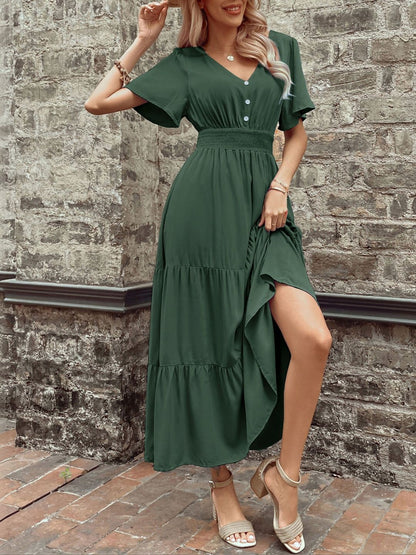 Flared Sleeve Fit & Flare Midi Dress